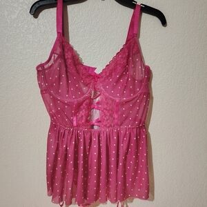 Pink Lace Polka Dot Babydoll Lingerie